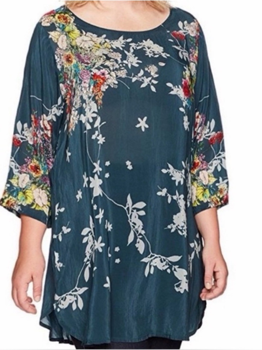 Johnny Was watercolor floral tunic simi sheer - Picture 2 of 7